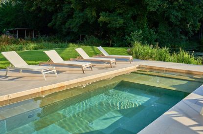The heated outdoor swimming pool at Edgewater House, Hampshire