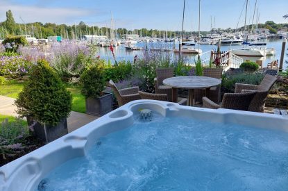 The hot tub at Hamble Riverside Cottage, Old Bursledon, Hampshire