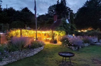 Evening in the garden at Hamble Riverside Cottage, Old Bursledon, Hampshire