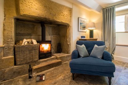 The wood burner at Yew Tree Farmhouse, Somerset