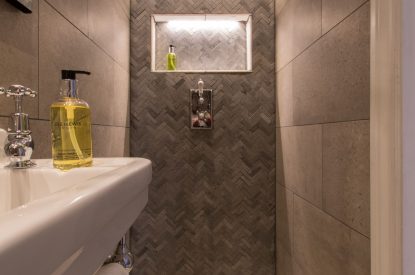 A walk in shower at Yew Tree Farmhouse, Somerset