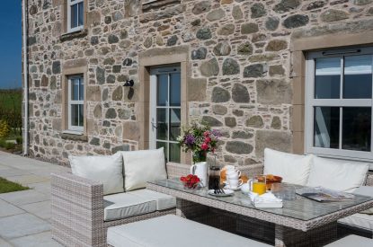 The outdoor seating area at Fernbrae Farmhouse, Perthshire