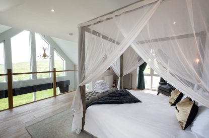 The king sized bedroom at Laverin Cottage, Perthshire