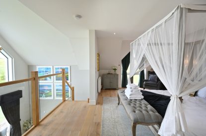 The king sized bedroom at Laverin Cottage, Perthshire