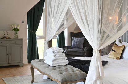 The king sized bedroom at Laverin Cottage, Perthshire