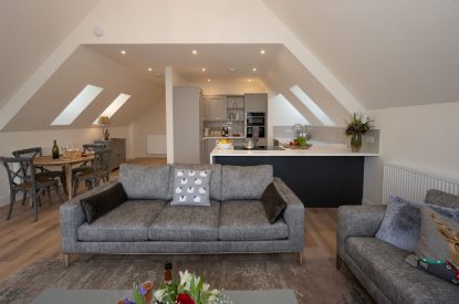 The open plan living space at Grousemoor Cottage, Perthshire
