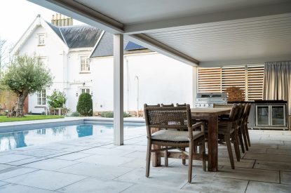 The outdoor dining space at White Exeter House, Devon