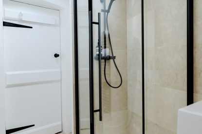 A shower room at White Exeter House, Devon