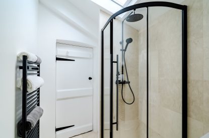 A shower room at White Exeter House, Devon