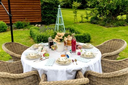 Outdoor dining at Hockham Pool House, Norfolk Coast