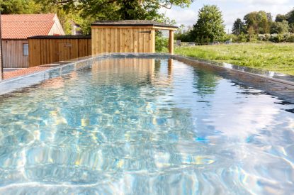 The heated swimming pool at Penelope's Tower, Wiltshire