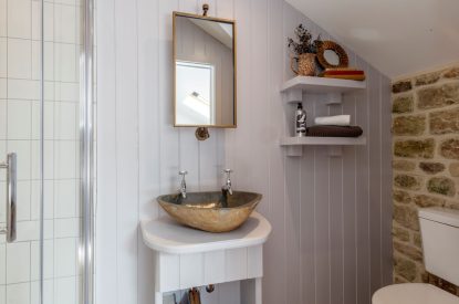 A shower room at Penelope's Tower, Wiltshire