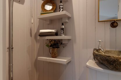 A bathroom at Penelope's Tower, Wiltshire