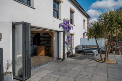 The sun terrace at Wisteria Farmhouse, Cornwall