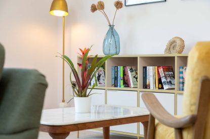 The living room at Woodlark, Devon