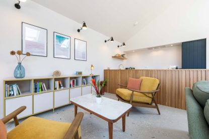 Open plan living area at Woodlark, Devon