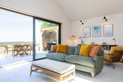 The living area at Woodlark, Devon