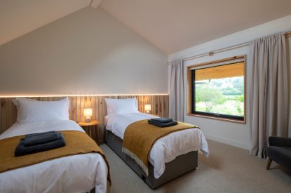 The twin bedroom at Brackenfell Lodge, Herefordshire