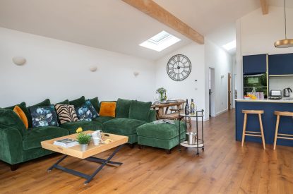 The open plan living space at Bracken Barn, Devon