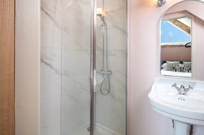 A shower room at Swn y Nant, Wrexham