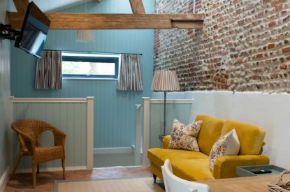 Open plan living space at Sandford Snug, Norfolk Coast