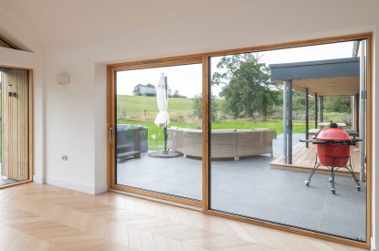 View to the sun terrace at Kingfisher Forge, Shropshire