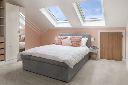 A king sized bedroom at Kingfisher Forge, Shropshire