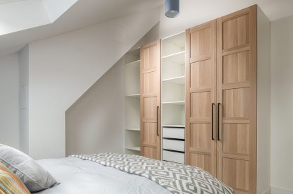 A king sized bedroom at Kingfisher Forge, Shropshire