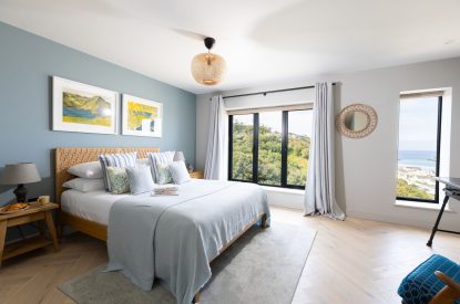A king sized bedroom at Tamarind Tide, Cornwall