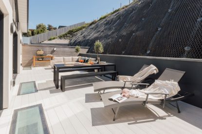 The sun terrace at Aurora Skies, Cornwall