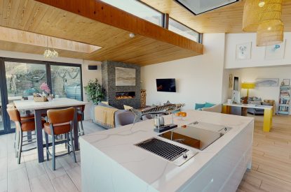 The open plan kitchen and dining area at The Tide House, Cornwall