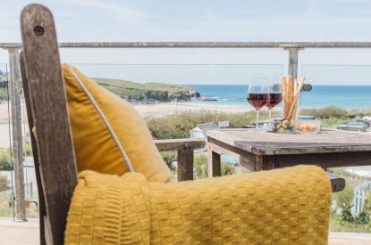 Outdoor seating area at Sunset Sands, Cornwall