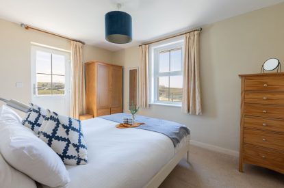A king size bedroom at Sunset Sands, Cornwall