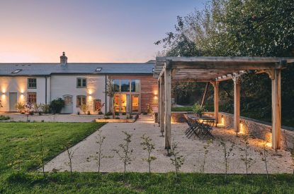 Outdoor dining space at Mill House, Powys
