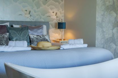 The super-king size bedroom at Lightkeepers Cottage, Cornwall