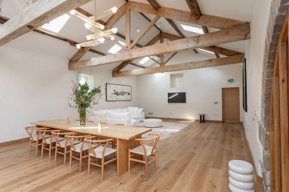 Open plan living space at Willowbrook Retreat, Yorkshire Dales