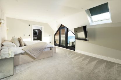 A king-size bedroom at Panorama Point, Cornwall
