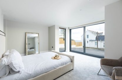 A king-size bedroom at Panorama Point, Cornwall