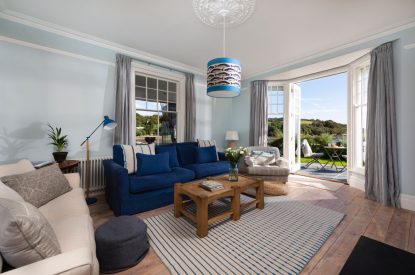 The living room at Sea Island, Cornwall