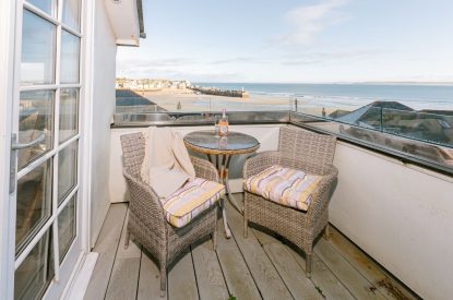 Sea views from the balcony at Harbourview House, Cornwall