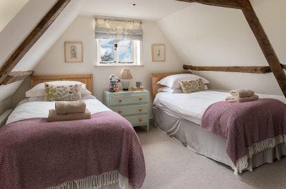 The twin bedroom at Buxton Farmhouse, Norfolk
