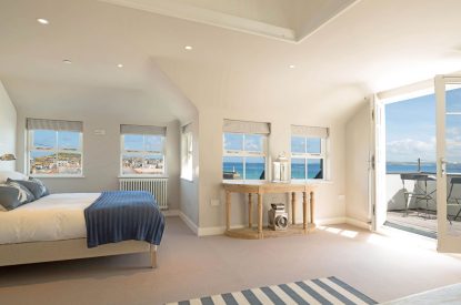 The master bedroom at Harbourview House, Cornwall