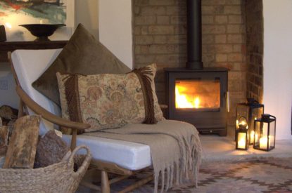 The wood burner at Muntjac Cottage, Lincolnshire