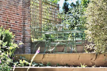 The outdoor seating area of Gull Farm Barn, Suffolk