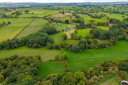 A bird's-eye view of the rolling countryside views surrounding Tinkers Folly, Yorkshire