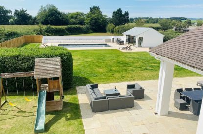 The garden and play area at Oakfield, Somerset