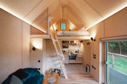 The living space of Ermine, Scotland with a mezzanine level