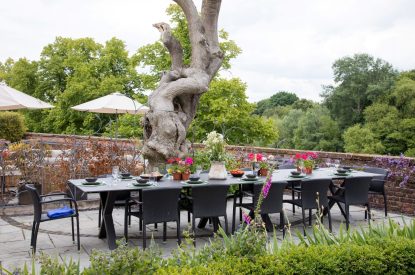 Outdoor entertaining space at Chester House, Cheshire