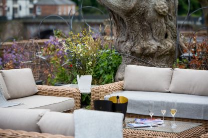 Outdoor seating area at Chester House, Cheshire