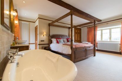 The four poster bedroom at Hawthorn Farmhouse, Somerset